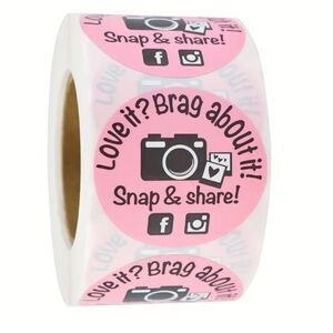 300pcs Pink Photo Sharing Stickers, 1.5" Social Media, Bakery Labels, reselling